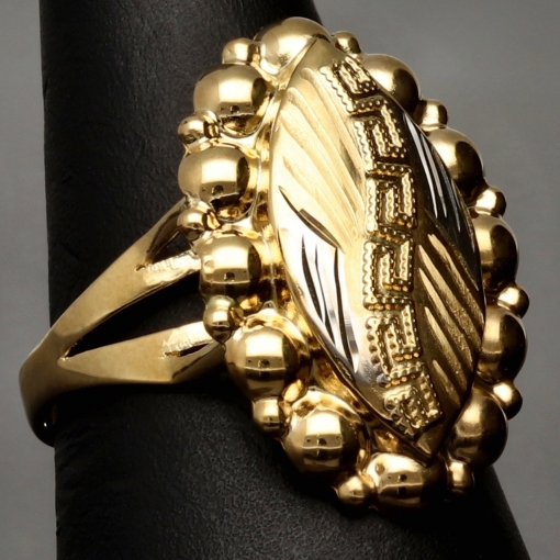 Bicolor Ring aus 585 / 14K Gold im Greco-Design mit filigranen Details (Gelbgold und Weißgold) in Ringgröße ca. 59