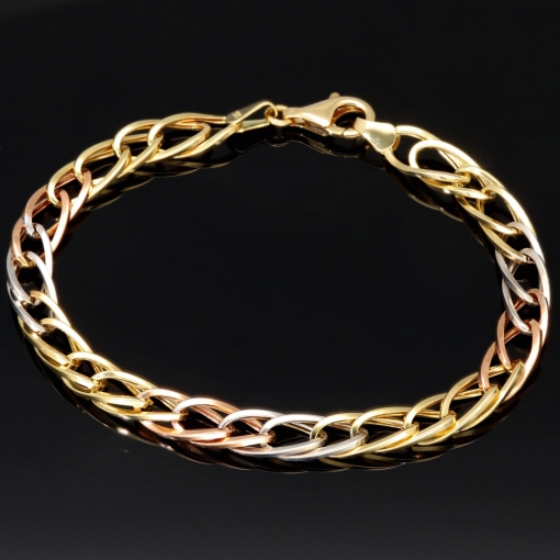 Exklusives Tricolor-Goldarmband aus 14K 585 Gold – Eleganz in Gelbgold, Roségold und Weißgold (ca. 19,5 cm, 7 mm)