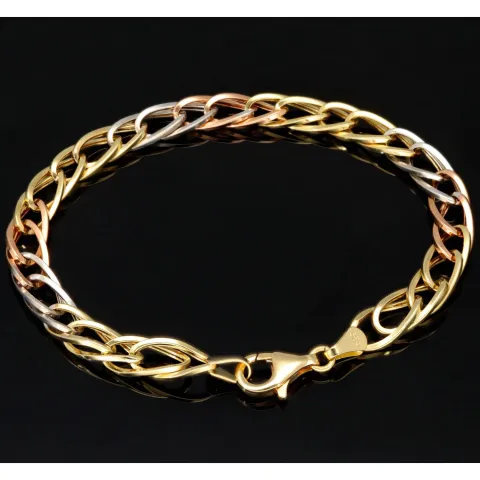 Exklusives Tricolor-Goldarmband aus 14K 585 Gold – Eleganz in Gelbgold, Roségold und Weißgold (ca. 19,5 cm, 7 mm)