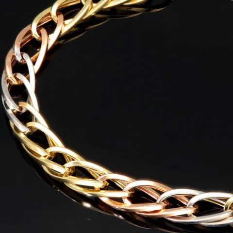 Exklusives Tricolor-Goldarmband aus 14K 585 Gold – Eleganz in Gelbgold, Roségold und Weißgold (ca. 19,5 cm, 7 mm)