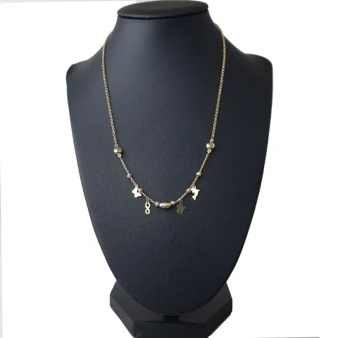 Glänzende Ankerkette mit fantasievollen Elementen aus hochwertigem 585 14k Gold mit Zirkoniabesatz (längenverstellbar von 45cm-ca. 47,5cm)