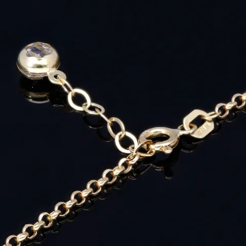 Glänzende Ankerkette mit fantasievollen Elementen aus hochwertigem 585 14k Gold mit Zirkoniabesatz (längenverstellbar von 45cm-ca. 47,5cm)