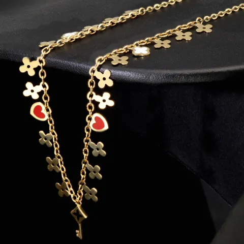 Sehr schöne Ankerkette aus edlem 14K 585er Gold (Gelbgold) mit dekorativen Elementen (verstellbar entweder ca. 42cm oder 45cm)