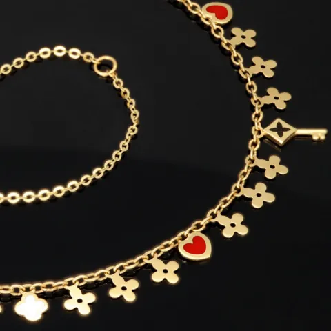 Sehr schöne Ankerkette aus edlem 14K 585er Gold (Gelbgold) mit dekorativen Elementen (verstellbar entweder ca. 42cm oder 45cm)