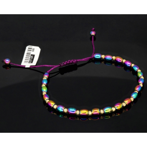 Trendiges Kugel-Zugarmband bestückt mit 20 edlen Goldperlen aus hochwertigem 585 14K und bunten schimmernden Flip-Flop-Beads - längenverstellbar von 17cm -25cm