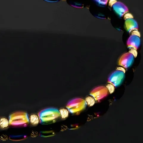 Trendiges Kugel-Zugarmband bestückt mit 20 edlen Goldperlen aus hochwertigem 585 14K und bunten schimmernden Flip-Flop-Beads - längenverstellbar von 17cm -25cm