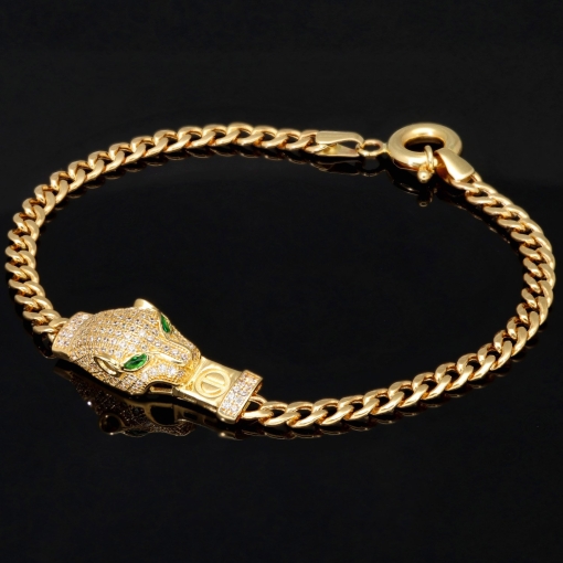 Exklusives 585er Goldarmband / Panzerarmband mit Panther-Element mit Zirkoniabesatz – ca. 19 cm, 4 mm (585er 14k)