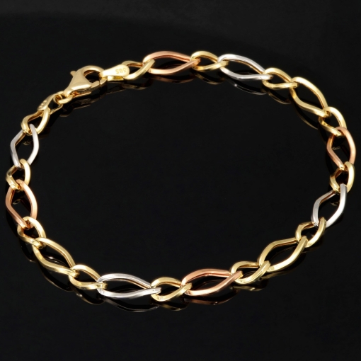 Exklusives Armband aus 585er (14k) Tricolor Gold (Gelbgold, Roségold und Weißgold) -  ca. 20cm, ca.  5,5mm