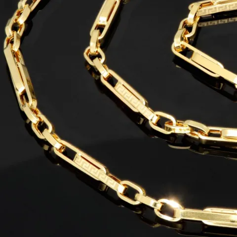 Außergewöhnliche Goldkette / Ankerkette mit filigranem Greco-Design aus 14K 585er Gold (Gelbgold) – ca. 60 cm, 4 mm - Hochwertig verarbeitet