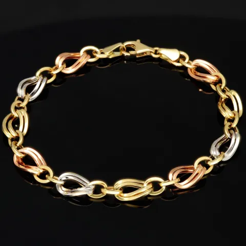Feines Tricolor-Goldarmband für Damen – zeitlos elegant aus 585er (14k) Gold (Gelbgold, Roségold und Weißgold) ca. 20,5cm ca. 7,5mm