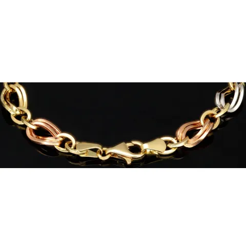 Feines Tricolor-Goldarmband für Damen – zeitlos elegant aus 585er (14k) Gold (Gelbgold, Roségold und Weißgold) ca. 20,5cm ca. 7,5mm