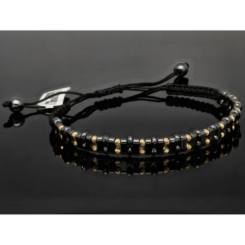 Trendiges, längenverstellbares Kugel Zug-Armband mit 26 Goldperlen in hochwertigem 585 14K und schwarzen Beads (ca. 17-23 cm )