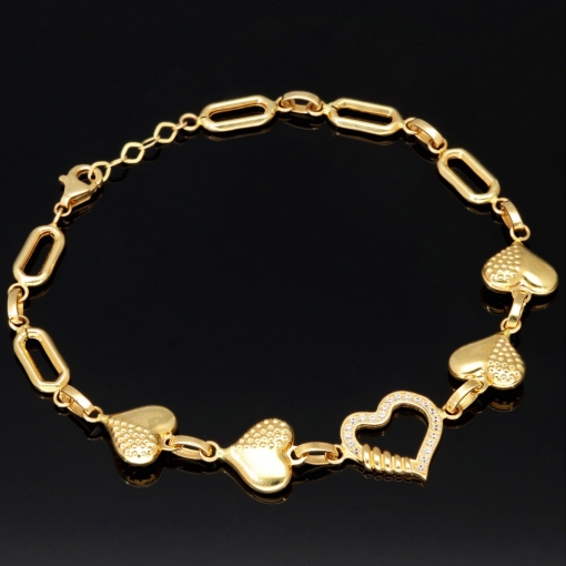 Längenverstellbares und verspieltes Herz-Armband aus 585 14K Gelbgold in ca. 18,5cm - 20 cm Länge mit Zirkoniabesatz