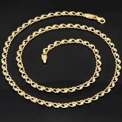 Funkelnde Goldkette für Damen in außergewöhnlichem Herz-Design aus hochwertigem Gold 585 / 14k (Bicolor Gelb- und Weißgold) ca. 50cm Länge, ca. 4mm