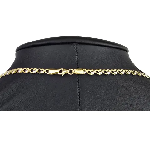 Funkelnde Goldkette für Damen in außergewöhnlichem Herz-Design aus hochwertigem Gold 585 / 14k (Bicolor Gelb- und Weißgold) ca. 50cm Länge, ca. 4mm