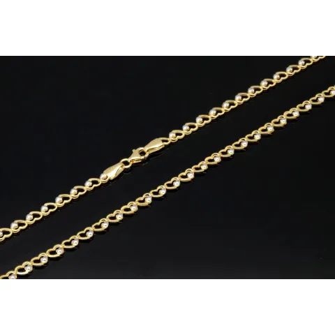 Funkelnde Goldkette für Damen in außergewöhnlichem Herz-Design aus hochwertigem Gold 585 / 14k (Bicolor Gelb- und Weißgold) ca. 50cm Länge, ca. 4mm