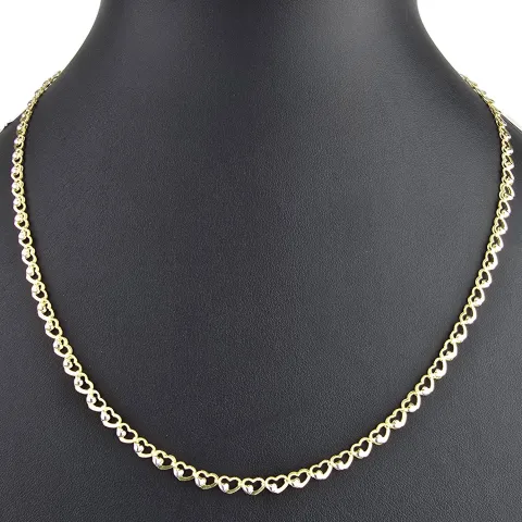 Funkelnde Goldkette für Damen in außergewöhnlichem Herz-Design aus hochwertigem Gold 585 / 14k (Bicolor Gelb- und Weißgold) ca. 50cm Länge, ca. 4mm