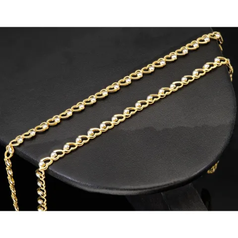 Funkelnde Goldkette für Damen in außergewöhnlichem Herz-Design aus hochwertigem Gold 585 / 14k (Bicolor Gelb- und Weißgold) ca. 50cm Länge, ca. 4mm