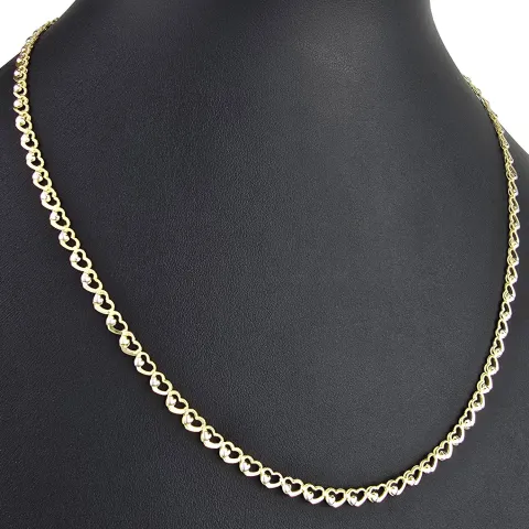 Funkelnde Goldkette für Damen in außergewöhnlichem Herz-Design aus hochwertigem Gold 585 / 14k (Bicolor Gelb- und Weißgold) ca. 50cm Länge, ca. 4mm