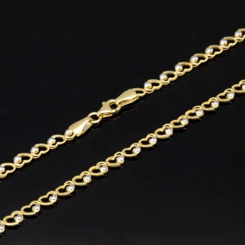 Funkelnde Goldkette für Damen in außergewöhnlichem Herz-Design aus hochwertigem Gold 585 / 14k (Bicolor Gelb- und Weißgold) ca. 50cm Länge, ca. 4mm
