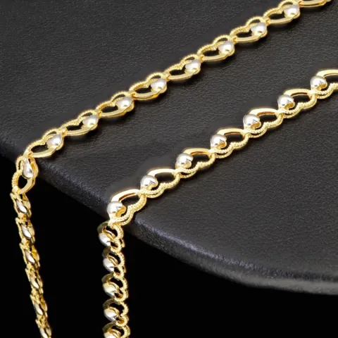 Funkelnde Goldkette für Damen in außergewöhnlichem Herz-Design aus hochwertigem Gold 585 / 14k (Bicolor Gelb- und Weißgold) ca. 50cm Länge, ca. 4mm