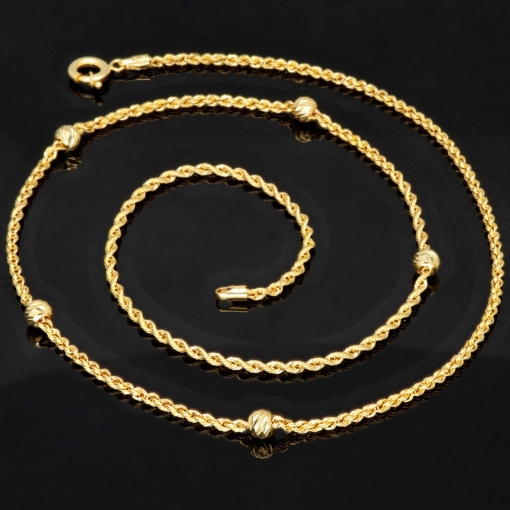Außergewöhnliche Kordelkette mit dekorativen Goldkugeln in ca. 55cm Länge aus hochwertigem 14K 585 Gold ca. 2mm Breite