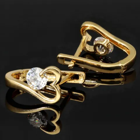 Gold-Ohrringe mit Herz-Design mit Zirkonia und englischem Verschluss aus massivem 585er 14K Gelbgold