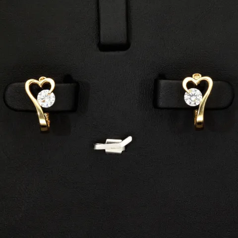 Gold-Ohrringe mit Herz-Design mit Zirkonia und englischem Verschluss aus massivem 585er 14K Gelbgold