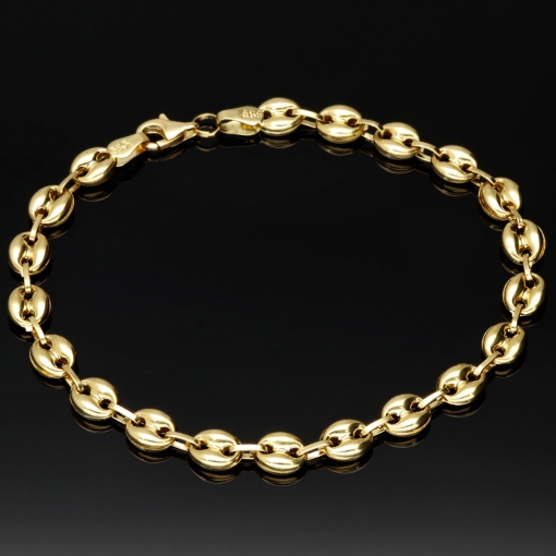 Funkelndes Bohnenarmband / Gold-Armband aus poliertem 585er Gold (14k Gelbgold), ca. 19 cm lang, ca. 5,5 mm