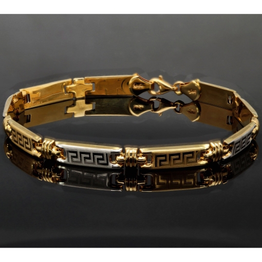 Trendiges Armband in Greco Design aus hochwertigem Bicolor 585er Gelb- und Weißgold (ca. 21cm Länge, ca. 6mm Breite)