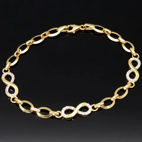 Glänzendes Goldarmband mit Infinity-Elementen mit weißen Zirkoniasteinen in 585 14K Gold in (ca. 18,5 cm Länge, ca. 6 mm Breite)