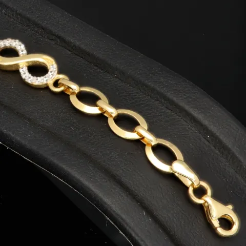 Glänzendes Goldarmband mit Infinity-Elementen mit weißen Zirkoniasteinen in 585 14K Gold in (ca. 18,5 cm Länge, ca. 6 mm Breite)