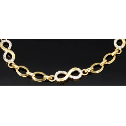 Glänzendes Goldarmband mit Infinity-Elementen mit weißen Zirkoniasteinen in 585 14K Gold in (ca. 18,5 cm Länge, ca. 6 mm Breite)