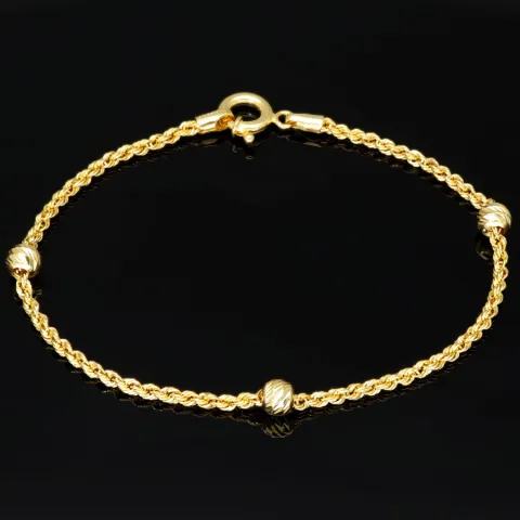 Edles Twist-Armband / Kordelarmband mit eingearbeiteten Goldperlen aus hochwertigem 585 14k Gold, ca. 2mm breit, 19cm lang