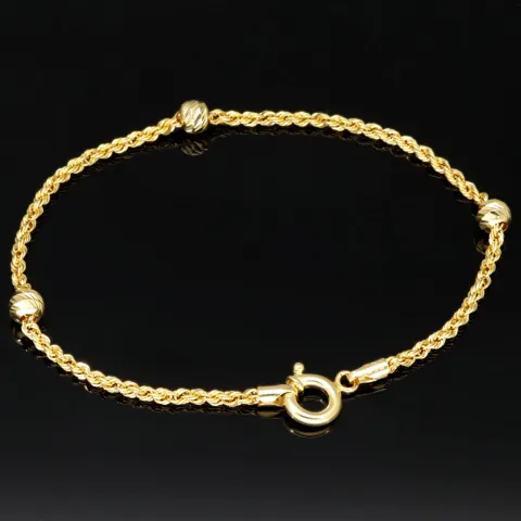 Edles Twist-Armband / Kordelarmband mit eingearbeiteten Goldperlen aus hochwertigem 585 14k Gold, ca. 2mm breit, 19cm lang