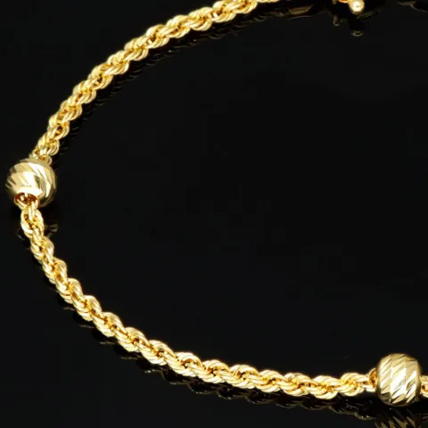 Edles Twist-Armband / Kordelarmband mit eingearbeiteten Goldperlen aus hochwertigem 585 14k Gold, ca. 2mm breit, 19cm lang