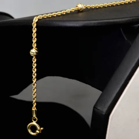 Edles Twist-Armband / Kordelarmband mit eingearbeiteten Goldperlen aus hochwertigem 585 14k Gold, ca. 2mm breit, 19cm lang