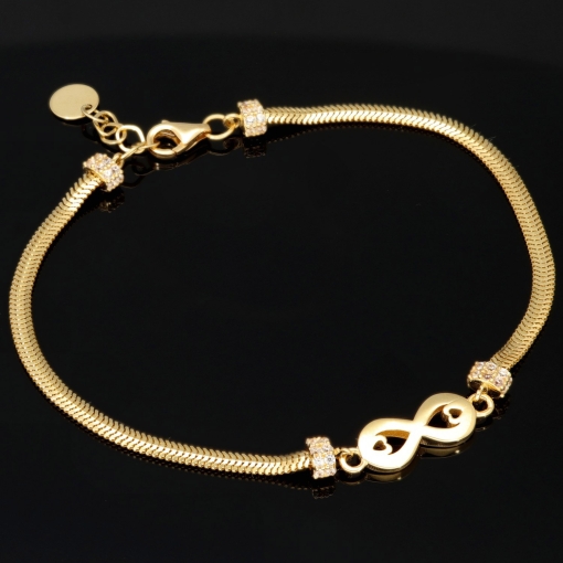 Stilvolles Armband aus 14K 585 Gold mit Infinity-Element und Rondellen mit Zirkoniabesatz (längenverstellbar ca. 18 - 19,5 cm)
