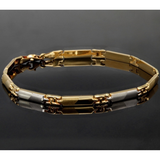 Stilvolles Armband aus hochwertigem Bicolor 14K 585er Gold (Gelb- und Weißgold) ca. 21 cm, 4mm - mit halb poliertem und halb mattiertem, zeitlosen Design