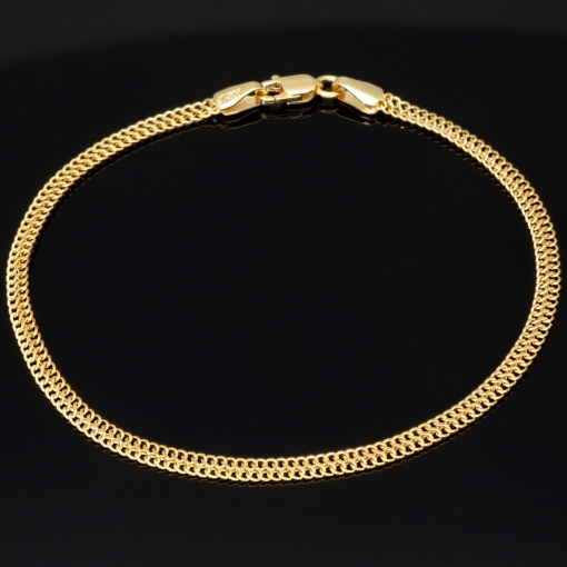 Filigranes Doppelpanzer-Armband / Goldarmband  aus funkelndem 585er 14k Gold, ca. 3mm breit, 19cm lang