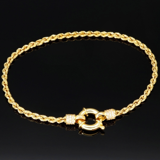Twist-Armband / Kordelarmband aus funkelndem Gold (585er 14k Gelbgold) mit zirkonia besetzten Rondell, ca. 2,5 mm breit, 19,5 cm lang