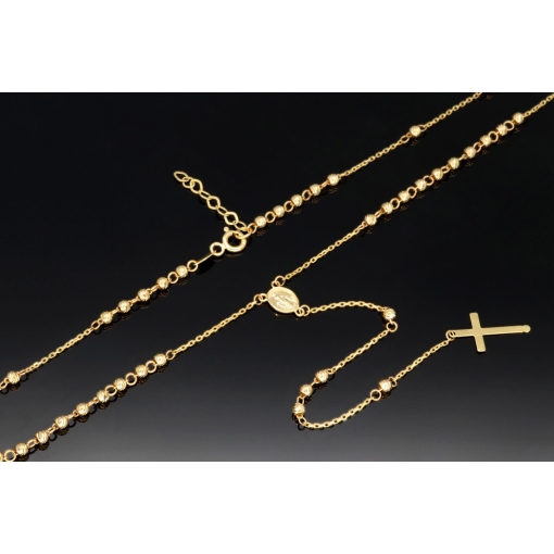 Edle Rosenkranz Y-Kette mit kleinem Amulett und Kreuzanhänger in hochwertigem 14K / 585 Gelbgold