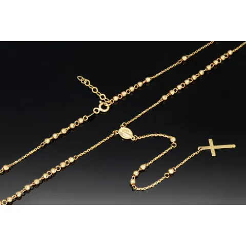 Edle Rosenkranz Y-Kette mit kleinem Amulett und Kreuzanhänger in hochwertigem 14K / 585 Gelbgold