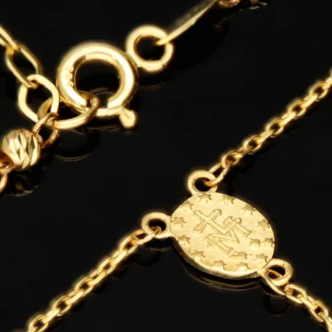 Edle Rosenkranz Y-Kette mit kleinem Amulett und Kreuzanhänger in hochwertigem 14K / 585 Gelbgold