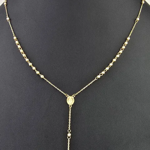 Edle Rosenkranz Y-Kette mit kleinem Amulett und Kreuzanhänger in hochwertigem 14K / 585 Gelbgold