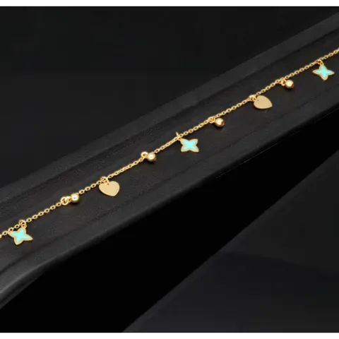 Trendiges Goldarmband mit glänzenden, eingearbeiteten Anhängern und Goldperlen (585er 14k), ca. 19cm lang