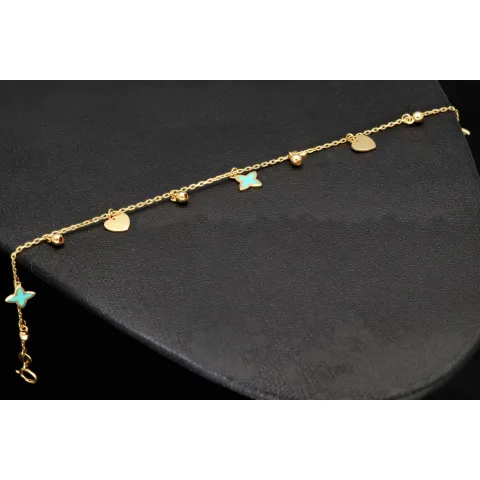 Trendiges Goldarmband mit glänzenden, eingearbeiteten Anhängern und Goldperlen (585er 14k), ca. 19cm lang