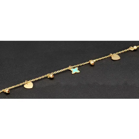 Trendiges Goldarmband mit glänzenden, eingearbeiteten Anhängern und Goldperlen (585er 14k), ca. 19cm lang