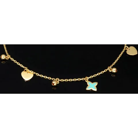 Trendiges Goldarmband mit glänzenden, eingearbeiteten Anhängern und Goldperlen (585er 14k), ca. 19cm lang