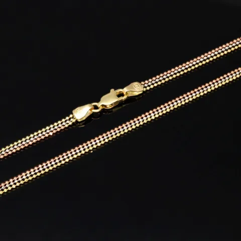 Außergewöhnliche Layer-Goldkette / Collier in außergewöhnlichem Tricolor Design aus 14K 585 Gold (Gelbgold, Weißgold, Roségold) - ca. 45cm